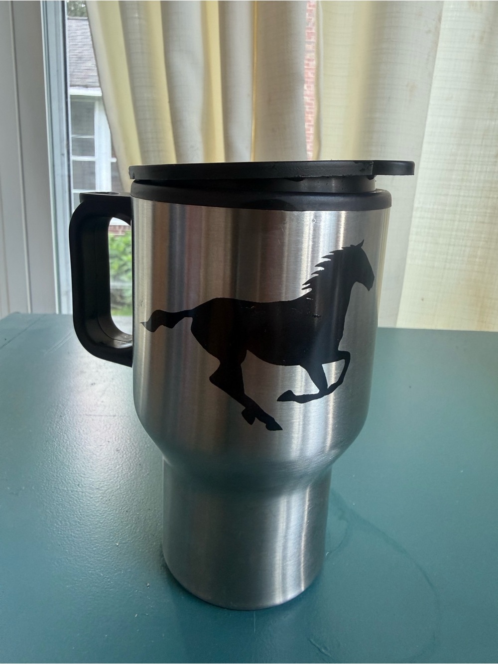 Stainless Steel Travel Mug with Black Horse Silhouette - Unbranded 14oz